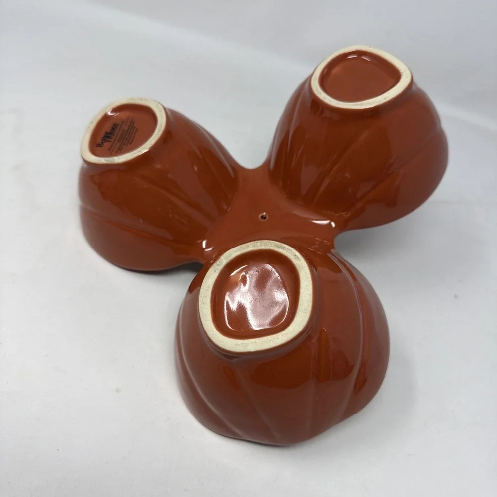 Better Homes Garden Heritage Stoneware Pumpkin Fall Harvest 3 Bowl Candy Dish